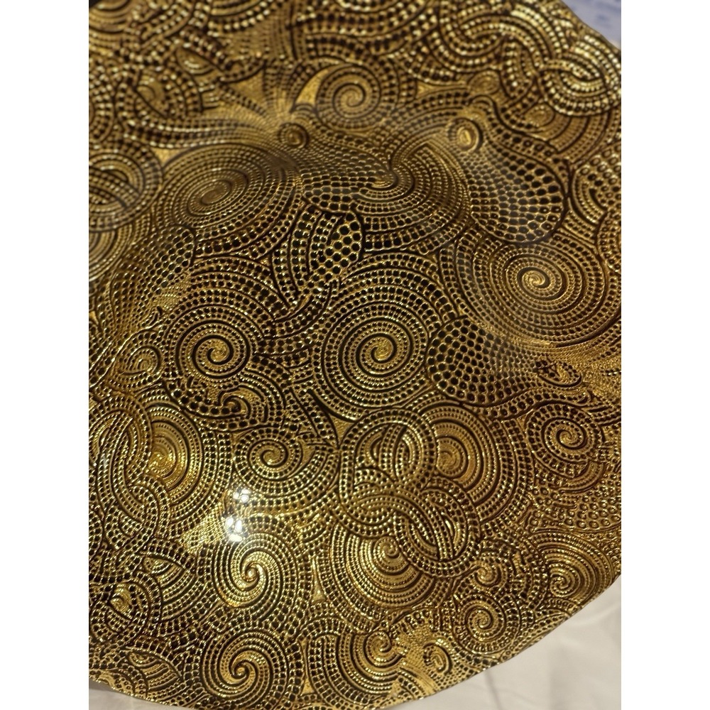 Gold Silverina Istanbul Handmade Art Glass Bowl Reverse Painted  12" Diameter